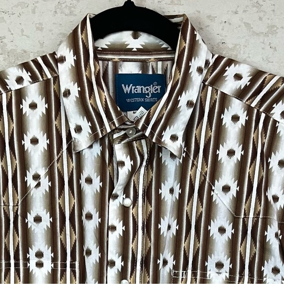 WANGLER Western Wear Mens Shirt Pearl Snap Buttons Aztec Brown Cowboy Large - Picture 3 of 16